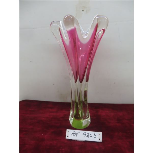 Joseph Josef Hospodka 1960/2 Sculptural Vase, Opalescent White Rim, 14 " Tall