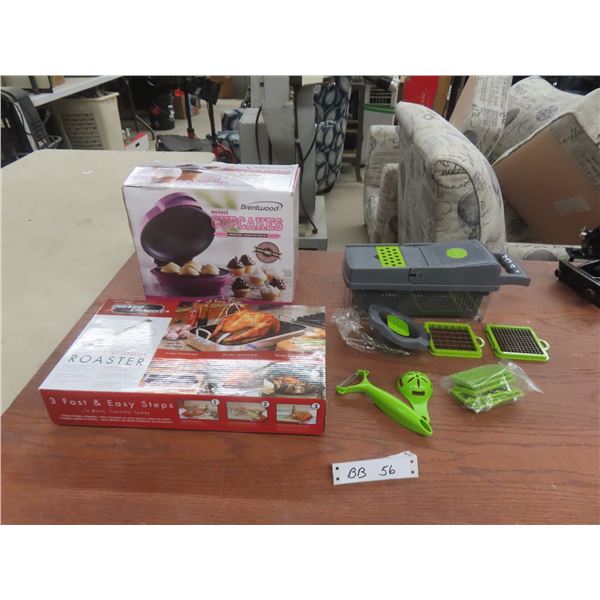 Poultry Infusion Roaster with Accessories; Mini Cupcake Maker; Grater Plate