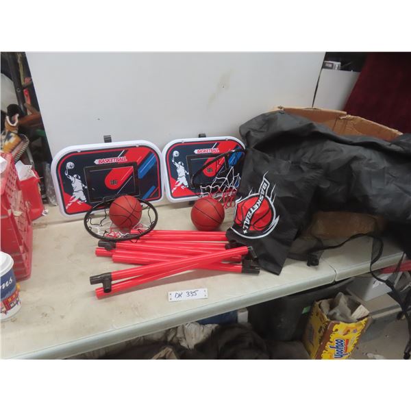 Miniature Basketball Game with Two Nets, Two Balls, Pegs, and More (One Net Broken, Needs to be Glu