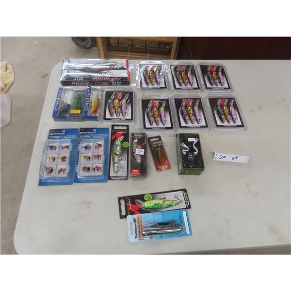 Large Assortment of New Fishing Lures, Flies, and Moto Frog