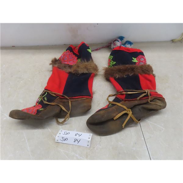 Vintage Pair of Beaded Moccasins, Made on Vancouver Island