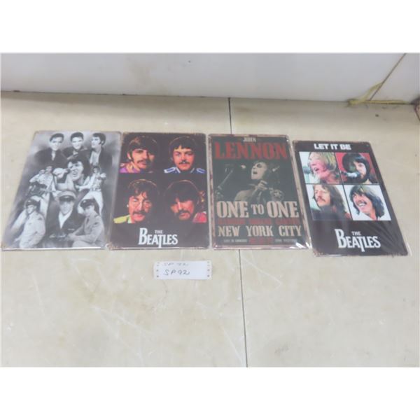 Four Modern 12" x 8" Metal Signs: The Beatles, Elvis, and More