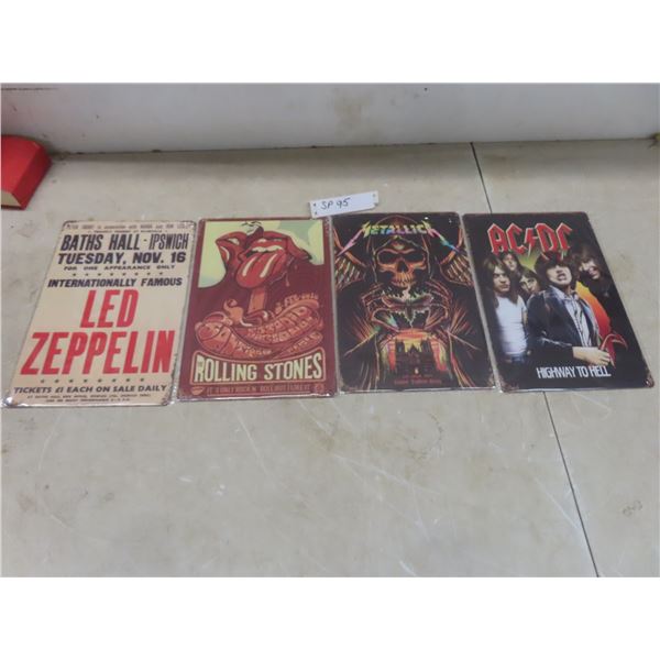 Four Modern Metal Signs: Led Zeppelin, Rolling Stones, AC/DC, and Metallica