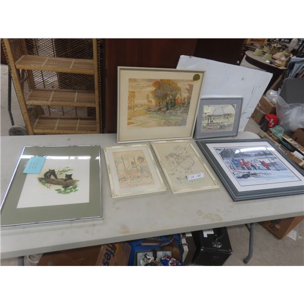 Six Framed Pictures (Largest 24" x 21"); Artwork by Glen Hoates, Alexander Olson, and Burden (No. 9