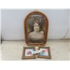 Image 1 : Vintage 18" x 12" Convex Picture Frame and Two 6" x 6" Flower Pictures