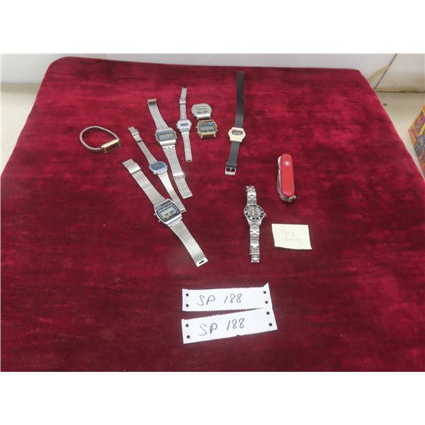 Seven Watches, Two Watch Faces, and Swiss Army Knife