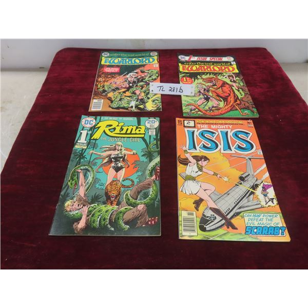 Four DC Comics (#1 Issues: The Mighty Isis, Rima the Jungle Girl; Warlords #3 & #8; 20¢–30¢)