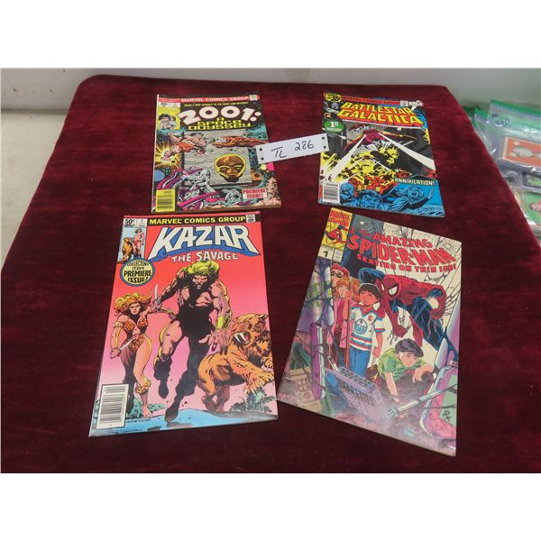 Four Marvel Comics (2001 Space Odyssey, Kozar, Spider-Man, Battlestar Galactica; 30¢–1.25)