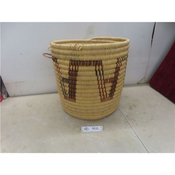 Large First Nations Hand-Woven Basket, 17" Tall × 17" Diameter, Excellent Condition