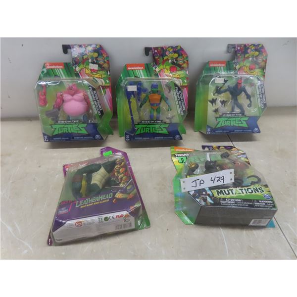 Five Factory-Sealed TMNT Figures (Rise of TMNT, Mutations, and Leatherhead)