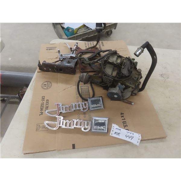 GM Carb and Jimmy Emblems, Hurst Power Shifter, and Distributor