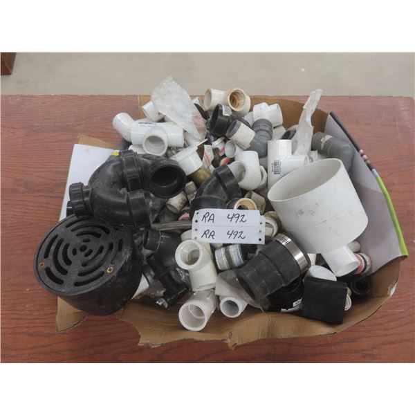 Plumbing Fittings Including ABS, Shower Drain, Braided Hose, Galvanized and Copper Pieces, and More