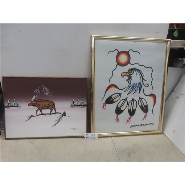 Two Framed Indigenous Pictures (Largest 30" × 24")