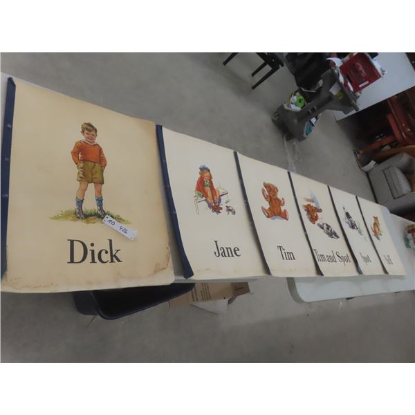 Six Vintage Big Books (Dick, Jane, Tim, Spot, Puff, etc.) 24" × 19"