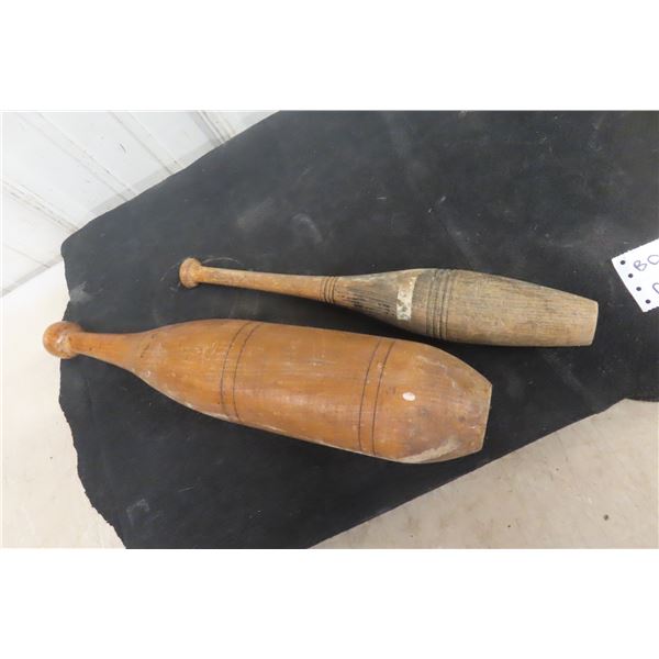 Two Antique Wood Circus Juggling Pins / Indian Clubs