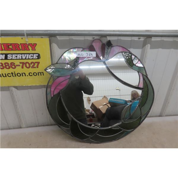 Vintage Handmade Stained Glass Mirror, Art Nouveau, 22" x 20"