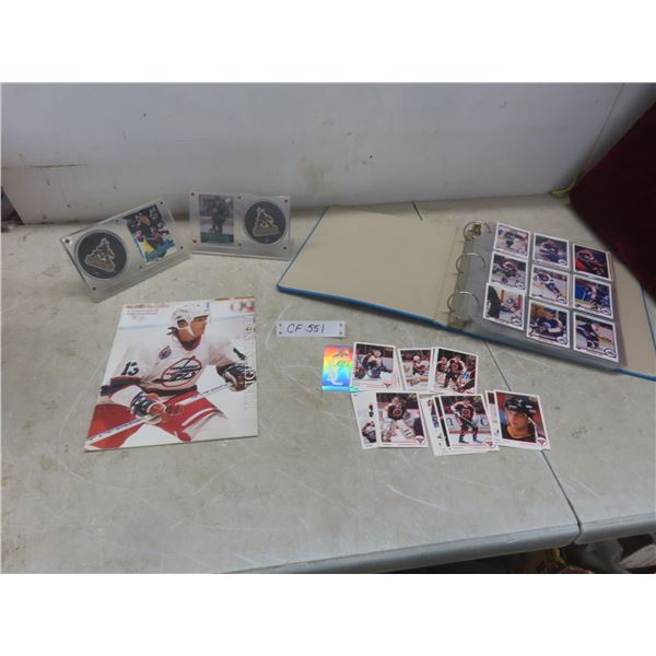 Hockey Cards: Teemu Selanne Tonight Line-Up; Two Phoenix Coyotes Pucks with Card Display (Jeremy