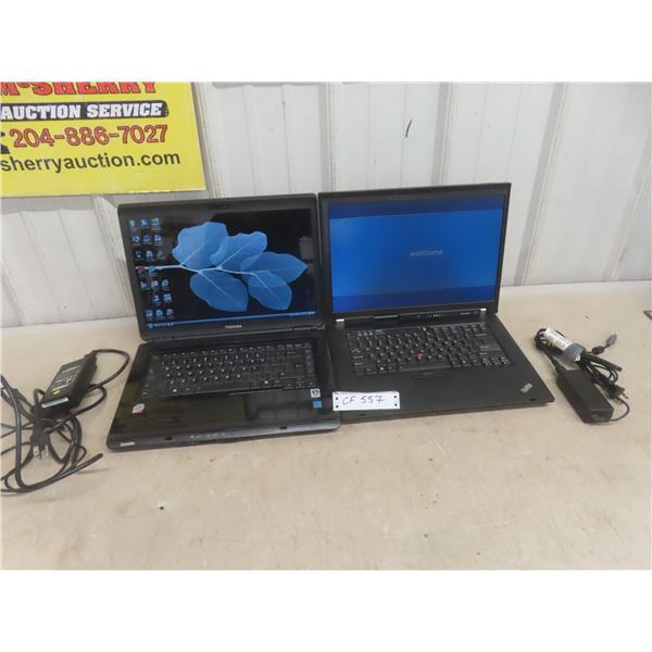Two Laptops: Toshiba and Lenovo ThinkPad with Power Cords; Both Power Up