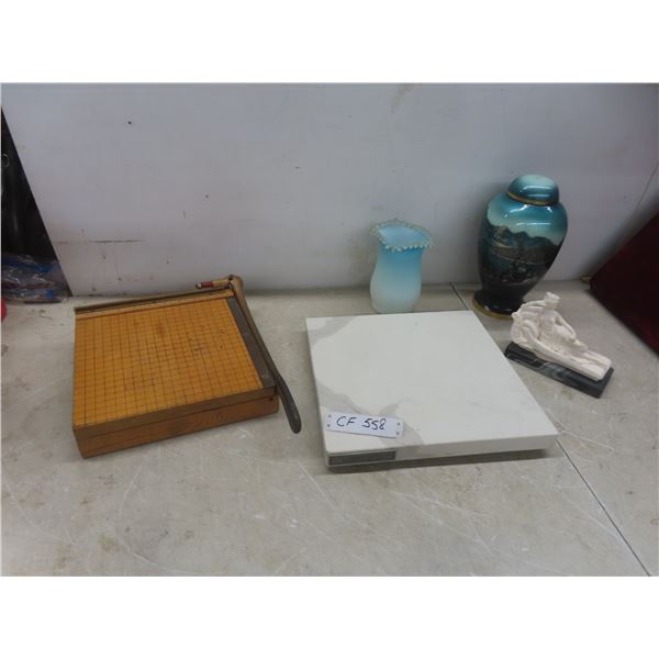 Marble Cutting Board, Paper Cutter, Urn, Vase +