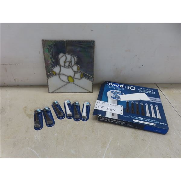Thirteen New Oral-B Replacement Brush Heads; Stained Glass Bear 9x8