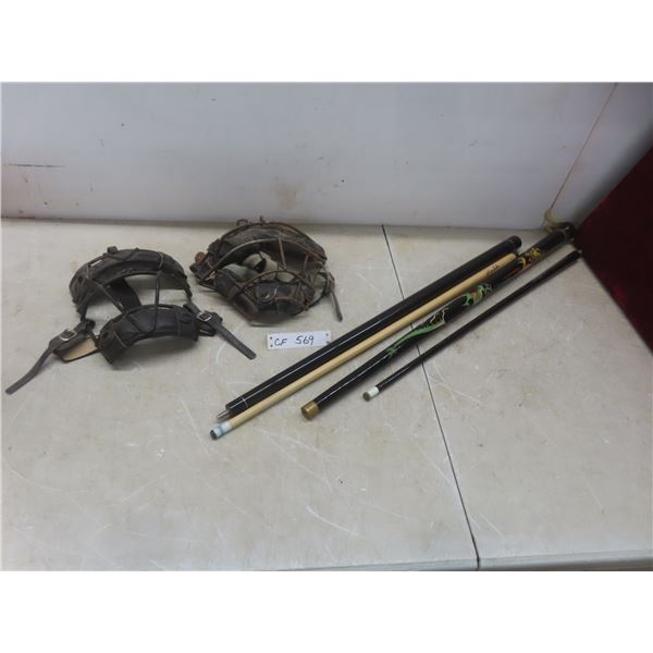 Pool Cues and Catcher’s Mask