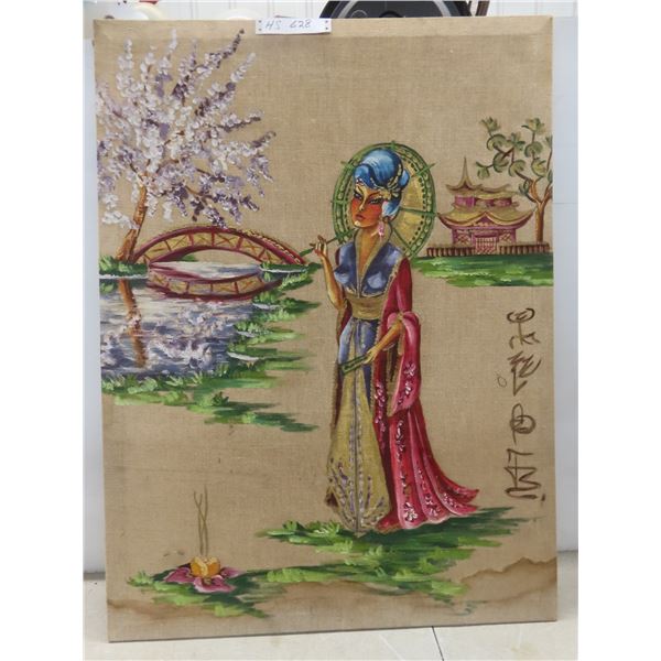 1950s Oil on Canvas Tapestry 35" x 26"