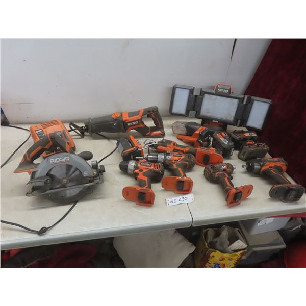 Ridgid Cordless Tools: 12V/18V Impact, 2 Drills, Driver, 2 Sawsalls, Work Light, Circular Saw
