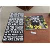 Image 1 : Two Wall Art Pieces: Slogan 30" x 15" and 16" x 20" Cute Raccoon