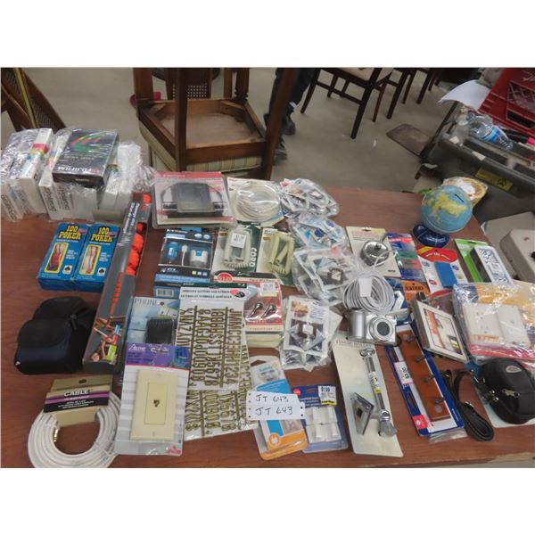 Digital MP3 Player, Tissue Holder, Wall Hooks, Coaxial Cable, Poker Chips, New VHS Tapes