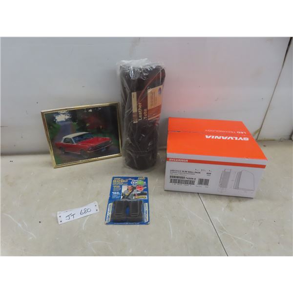 New Sylvania LED Slim Wall Puck Light, Leather Beverage Tote & Mustang Picture