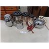 Image 1 : Three-Piece Vintage Cannister Set With Electric Kettle, Coffee Percolator, Apple Corer and Sifter