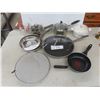Image 1 : Nine-Piece Cookware Lot With Pots, Pans, Pyrex Measuring Cups and Corningware Casserole Dish