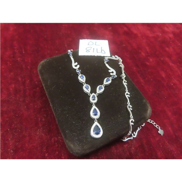 Sterling Silver Sapphire Necklace From Thailand, New and Never Worn (16 Grams)