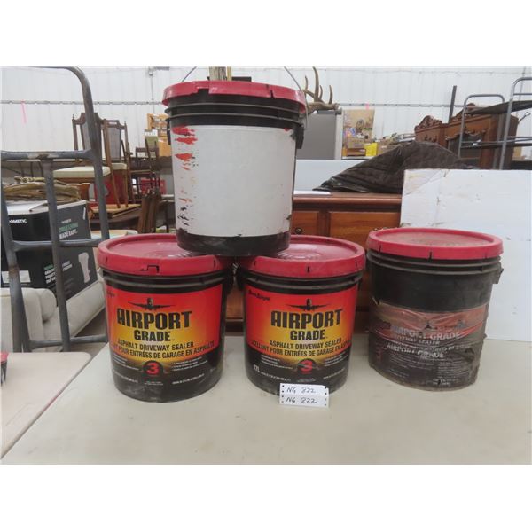 Lot of Asphalt Driveway Sealer in 17-Litre Pails - 2 Sealed, 1 Approx 5L, 1 Almost Full
