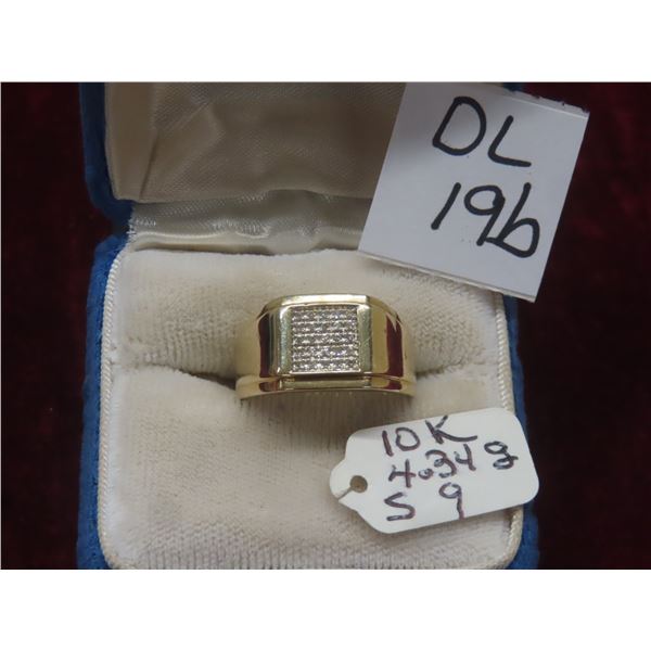 10K Gold and Diamond Ring, Size 9, Total Weight 4.34 Grams