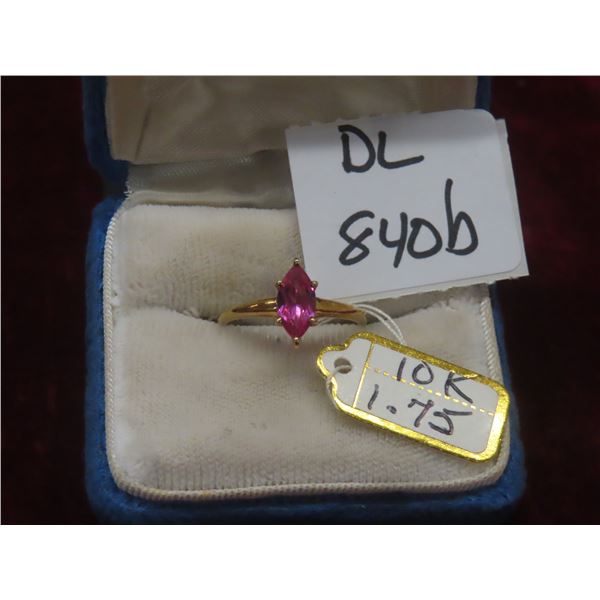 10K Gold and Pink Sapphire Ring, Size 7, Total Weight 1.75 Grams