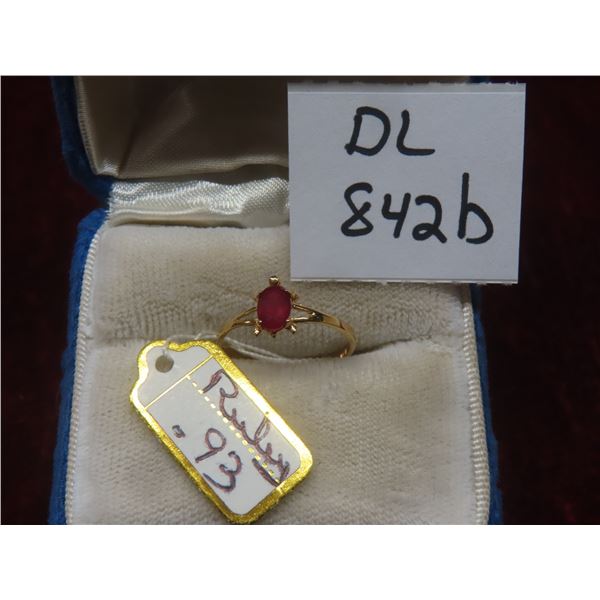 10K Gold and Ruby Ring, Size 6, Total Weight 0.93 Grams