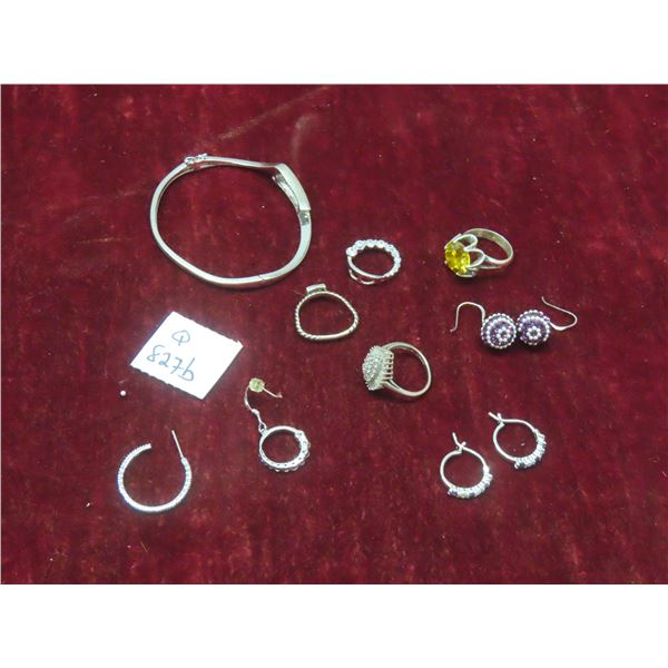 Sterling Silver Bracelet, Rings, and Earrings, Total Weight 38 Grams