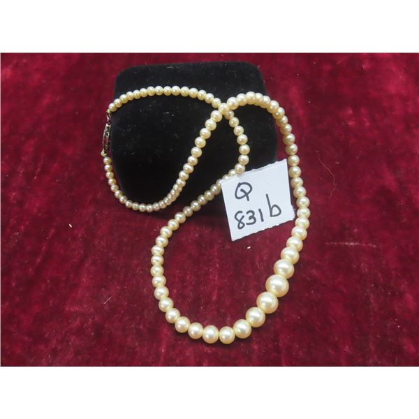 1940s Pearl Graduated Princess-Length Choker Necklace With Sterling Fish Hook Clasp