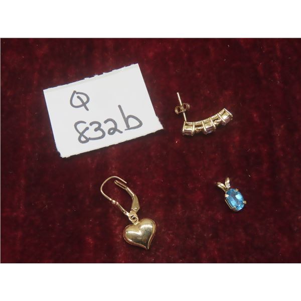 10K Gold Pendant With Two Mismatched Earrings