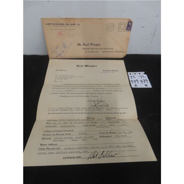 1948 Cleveland Indians Bob Feller Signed Letter By Karl Wingler, With Envelope