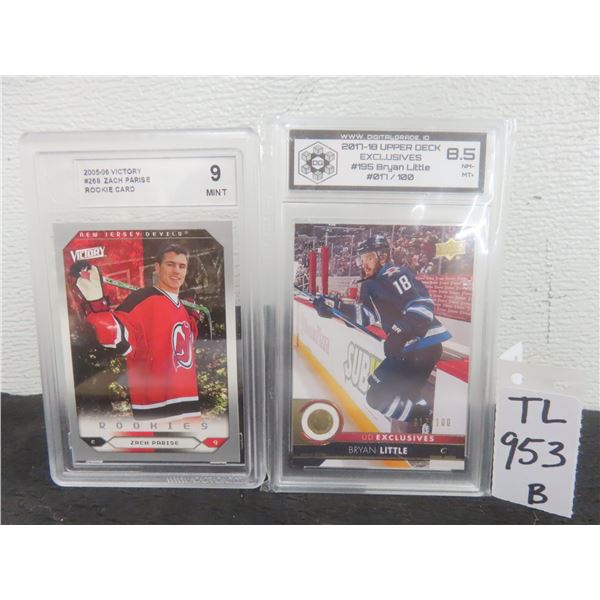 Two Hockey Cards: 2005 Zach Parise Rookie Card Graded Mint 9 and 2011 Bryan Little Graded 8.5