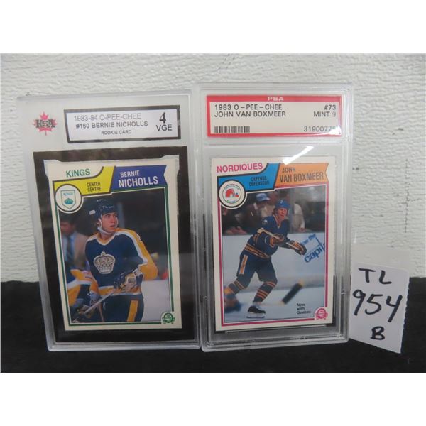 Two Hockey Cards: 1983 John Van Boxmeer Mint 9 and 1983 Bernie Nicholls Rookie Card VGE 4