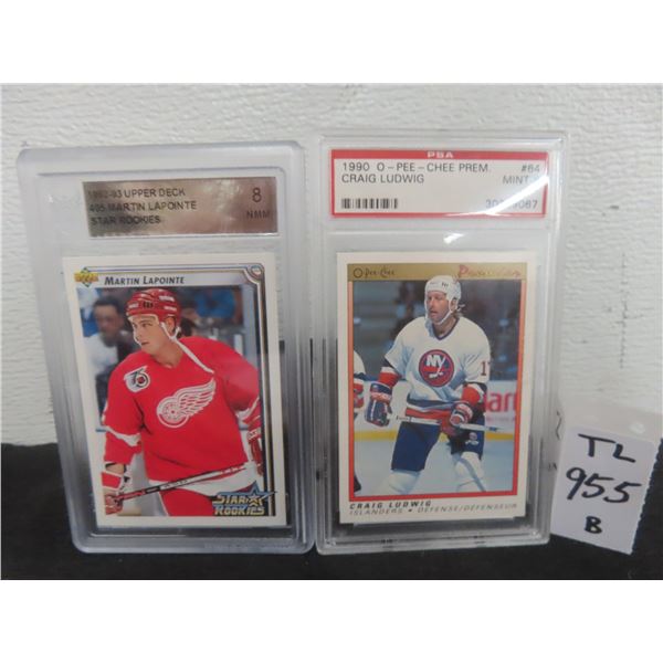 Two Hockey Cards: 1990 Craig Ludwig Mint 9 and 1992 Martin Lapointe Star Rookie Card Graded 8