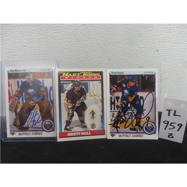 Three Signed Hockey Cards: Scott Arniel, Brett Hull, and Clint Malarchuk