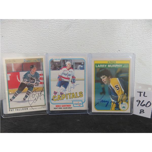 Three Signed Hockey Cards: Pat Falloon, Mike Gartner, and Larry Murphy