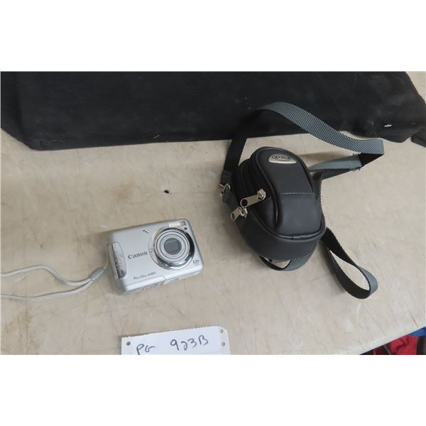 Working Canon PowerShot A480 Camera With 3.3× Zoom, Four SD Memory Cards, Cords, and Optex Camera