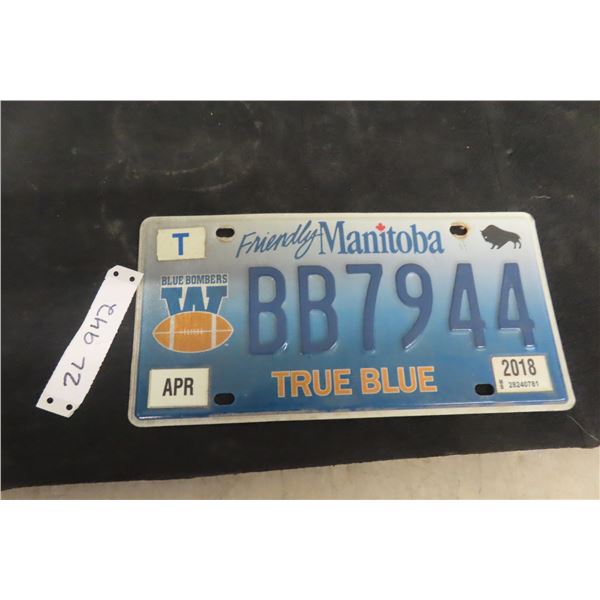 Winnipeg Blue Bombers Manitoba Licence Plate