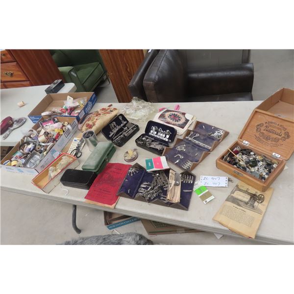 Sewing Machine Attachments, Accessories, Button Tools, Scissors, and Stationery