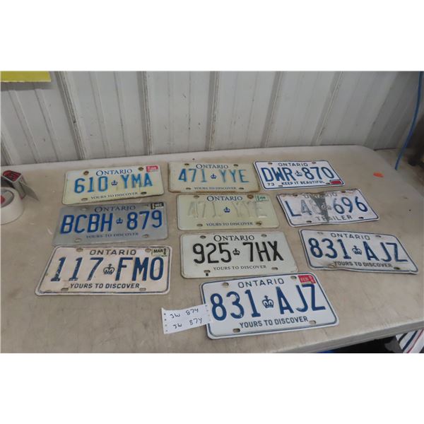 Ten Ontario Licence Plates